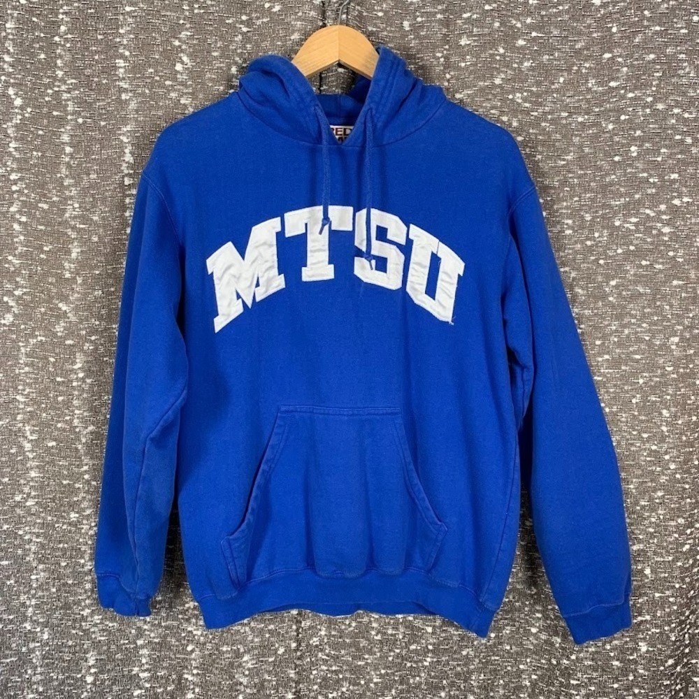 Vintage MTSU Hoodie Blue Pullover Sweatshirt Men's Medium Red Oak Embroidered